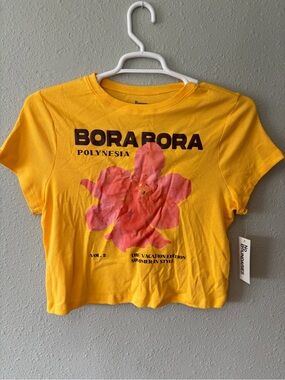 No Boundaries Yellow Crop Tee with Pink Floral Graphic